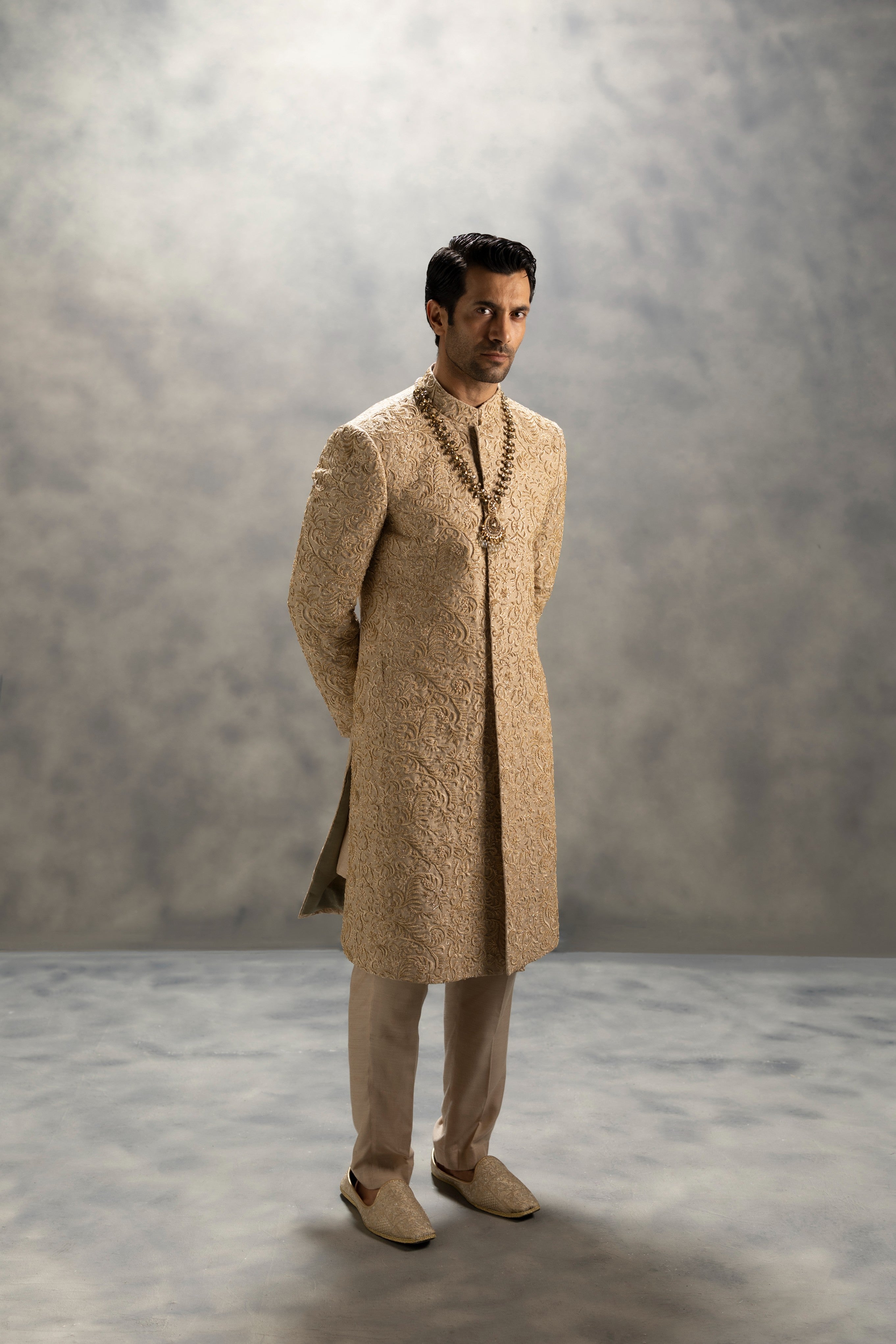 Royal Beige Gold Hand Embroidered Sherwani sherwani Humayun Alamgir