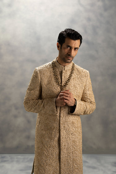 Royal Ivory Gold Hand Embroidered Sherwani