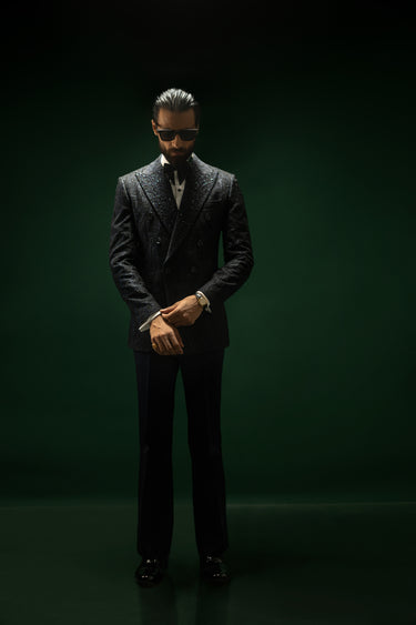 NAVY BLUE EMBROIDERY 2P TUX Humayunalamgir