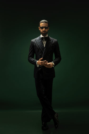NAVY BLUE EMBROIDERY 2P TUX