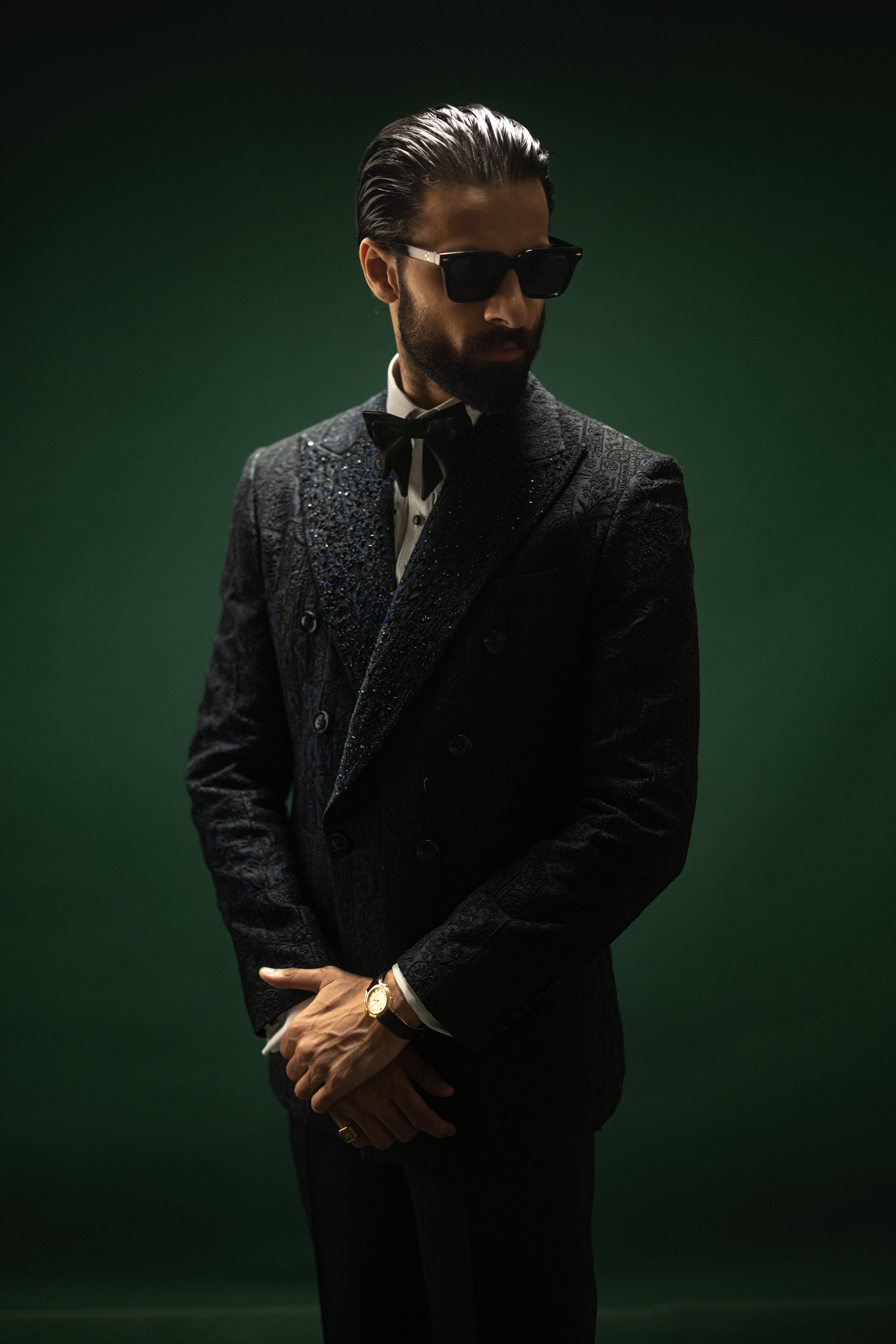 NAVY BLUE EMBROIDERY 2P TUX Humayunalamgir