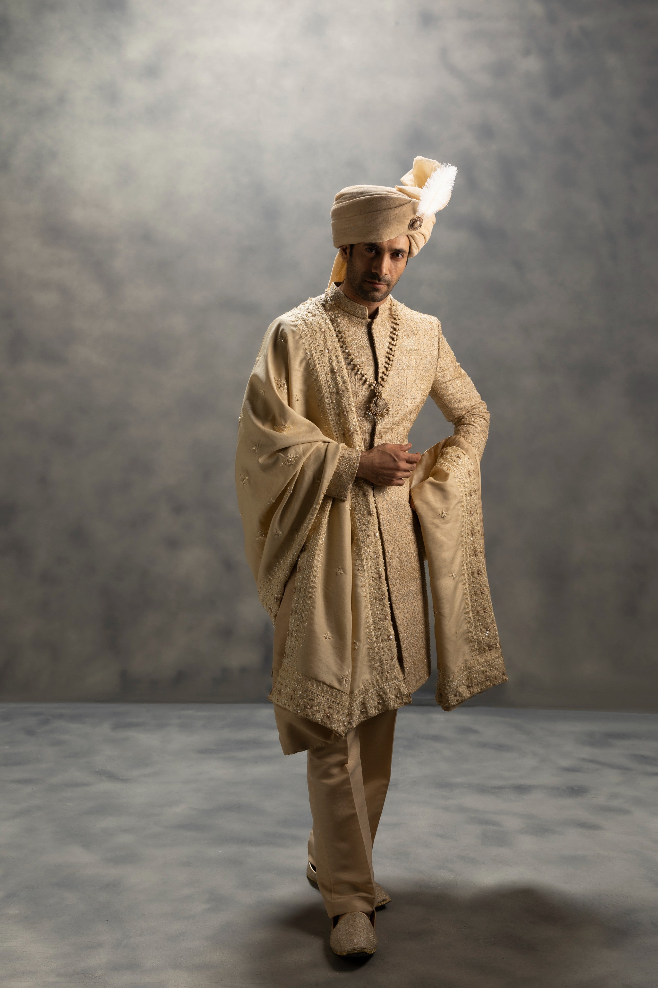 Royal Beige Hand-Embroidered Sherwani sherwani Humayun Alamgir