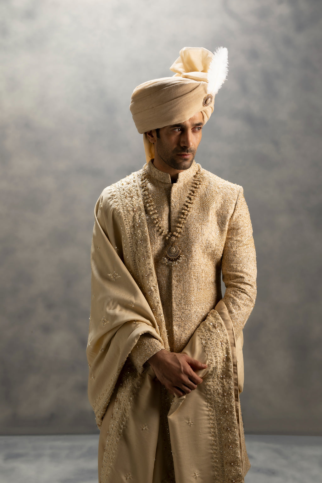 Royal Beige Hand-Embroidered Sherwani sherwani Humayun Alamgir