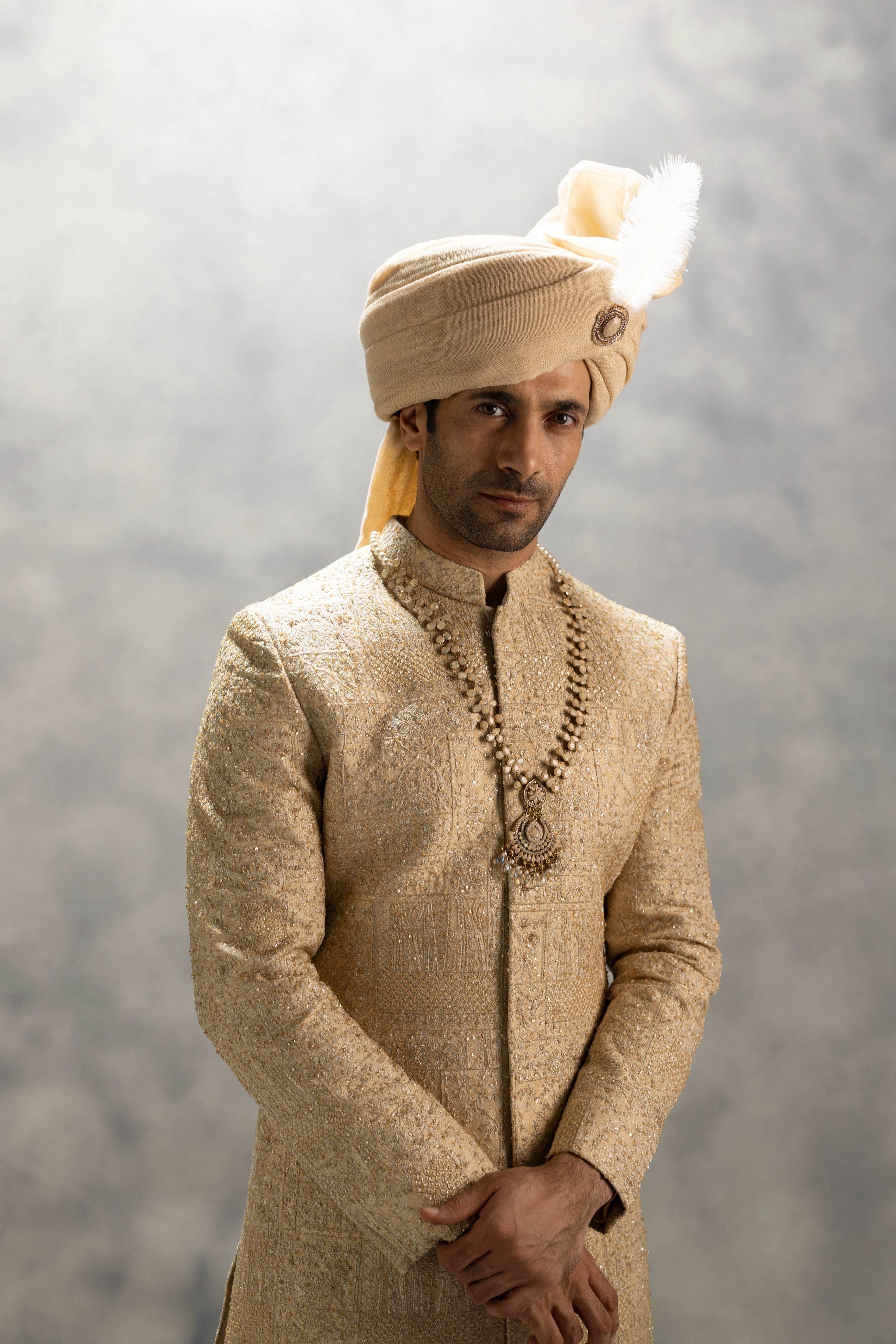 Royal Beige Hand-Embroidered Sherwani sherwani Humayun Alamgir