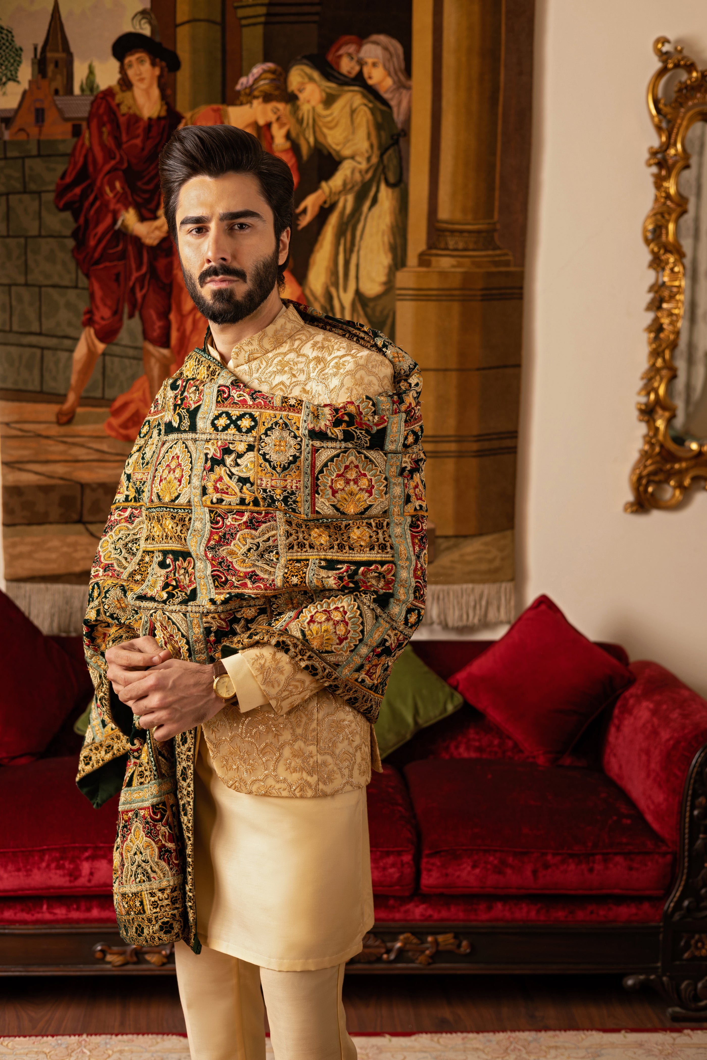 Black Printed Embossed shawl HumayunAlamgir