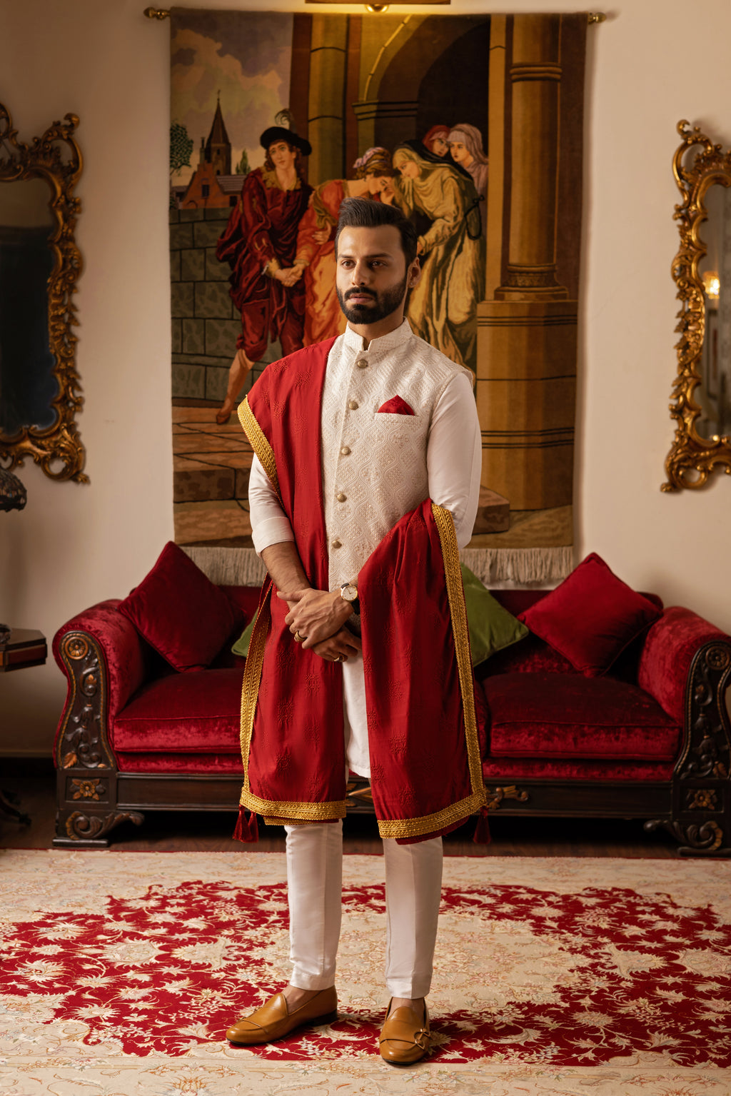 Red Cotton Silk Shawl HumayunAlamgir