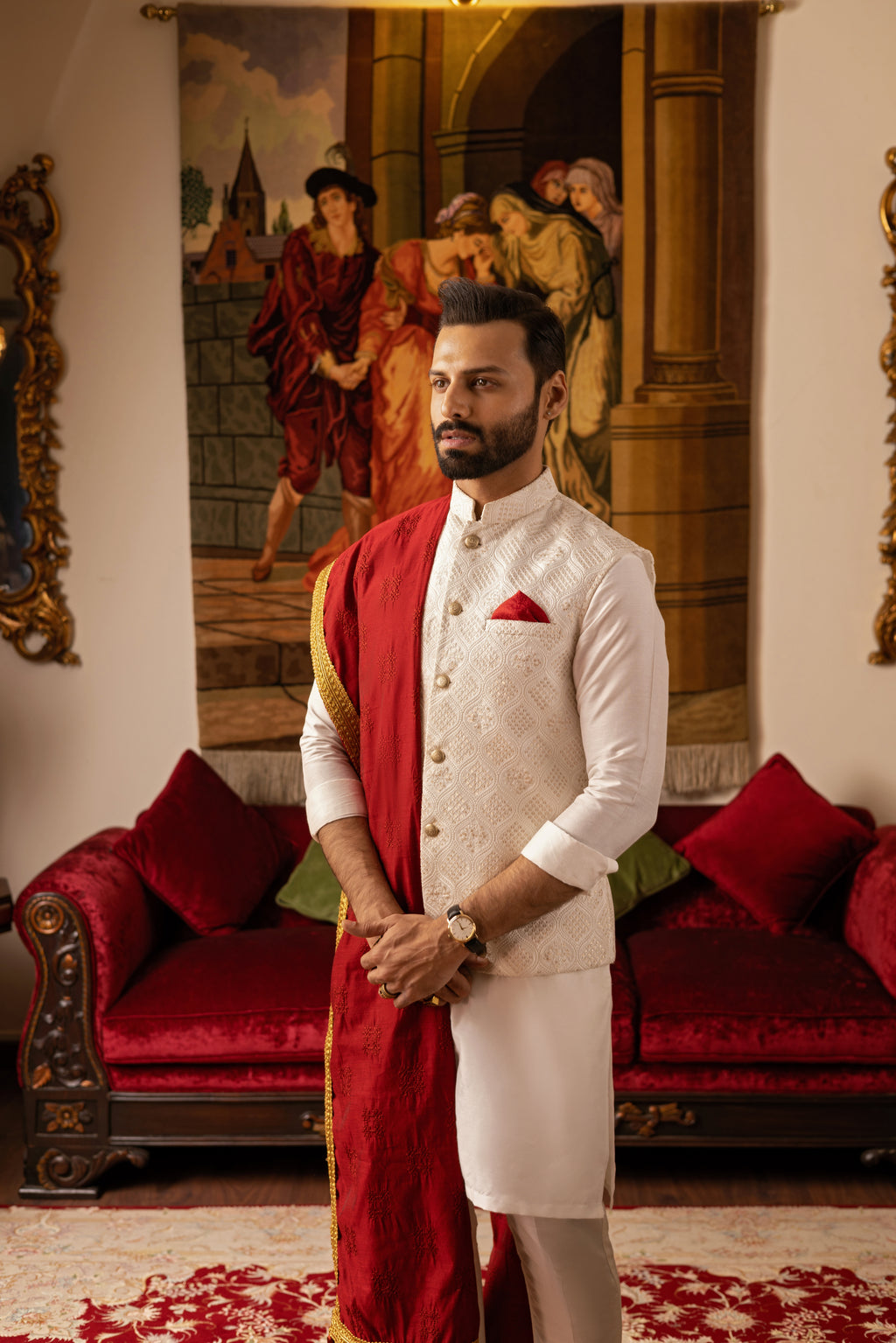 Red Cotton Silk Shawl HumayunAlamgir