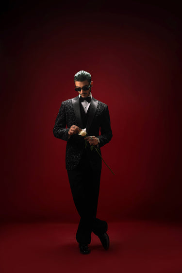NOIR ROYALE – THE BLACK EMBELLISHED TUXEDO Humayunalamgir