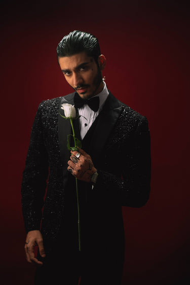 NOIR ROYALE – THE BLACK EMBELLISHED TUXEDO Humayunalamgir