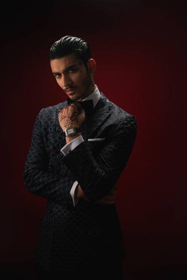 MIDNIGHT MOSAIC – TEXTURED NAVY BLUE TUXEDO HumayunAlamgir