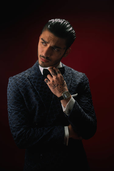 MIDNIGHT MOSAIC – TEXTURED NAVY BLUE TUXEDO HumayunAlamgir