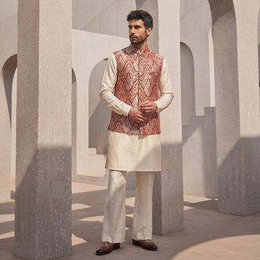RED & GOLD JAMAWAR WAISTCOAT