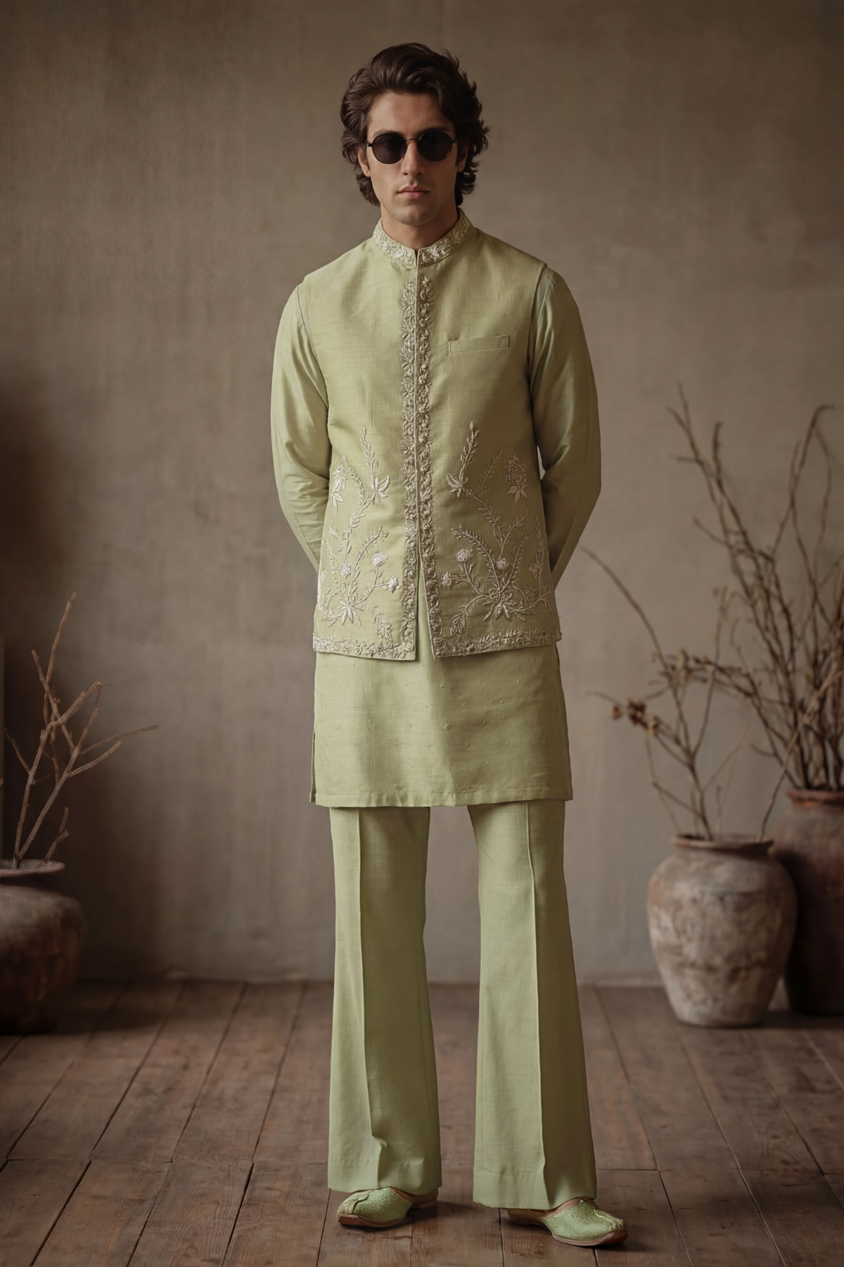 PISTACHIO GREEN WAISTCOAT Humayunalamgir