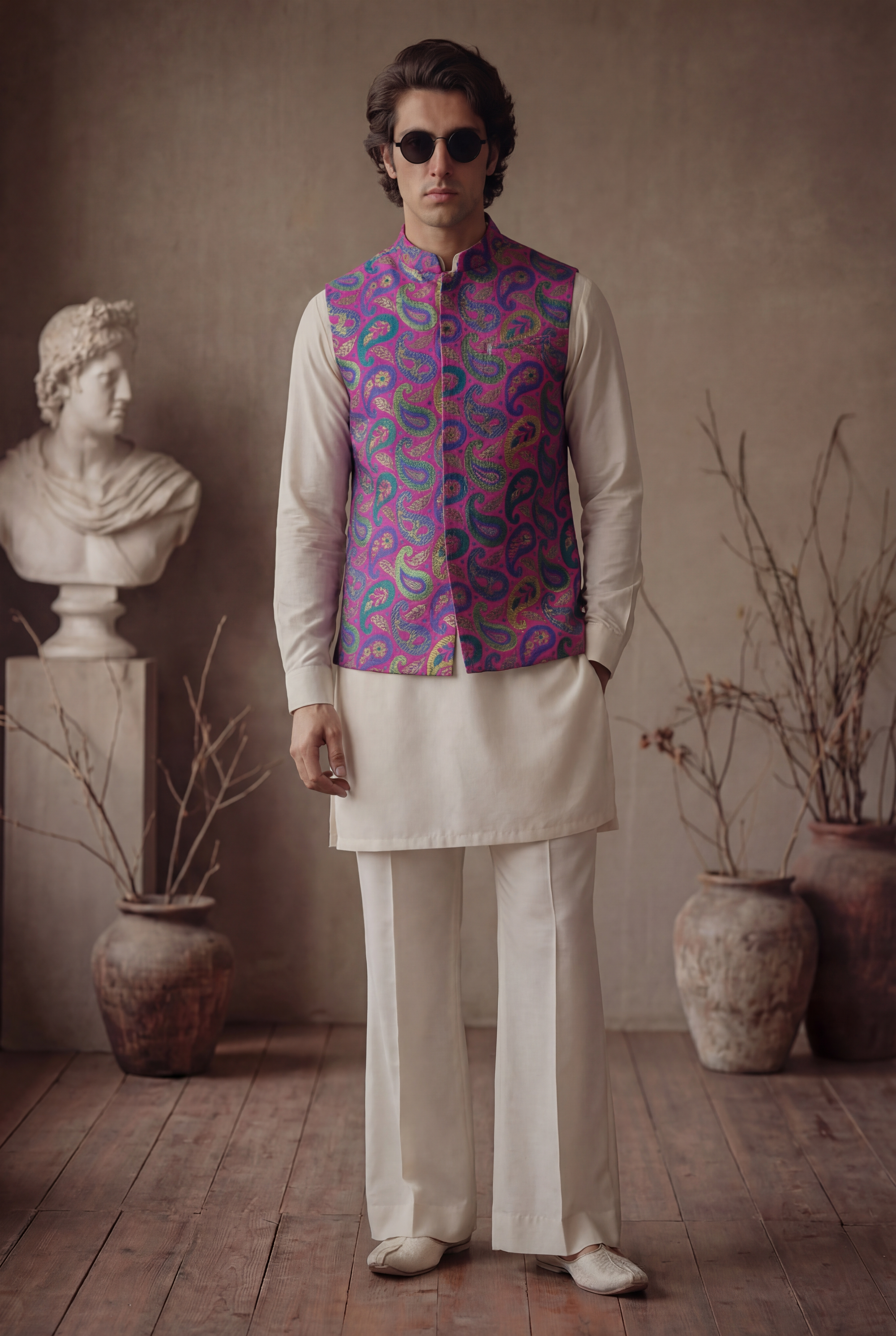 MULTI COLOUR JAMAWAR WAISTCOAT Humayunalamgir