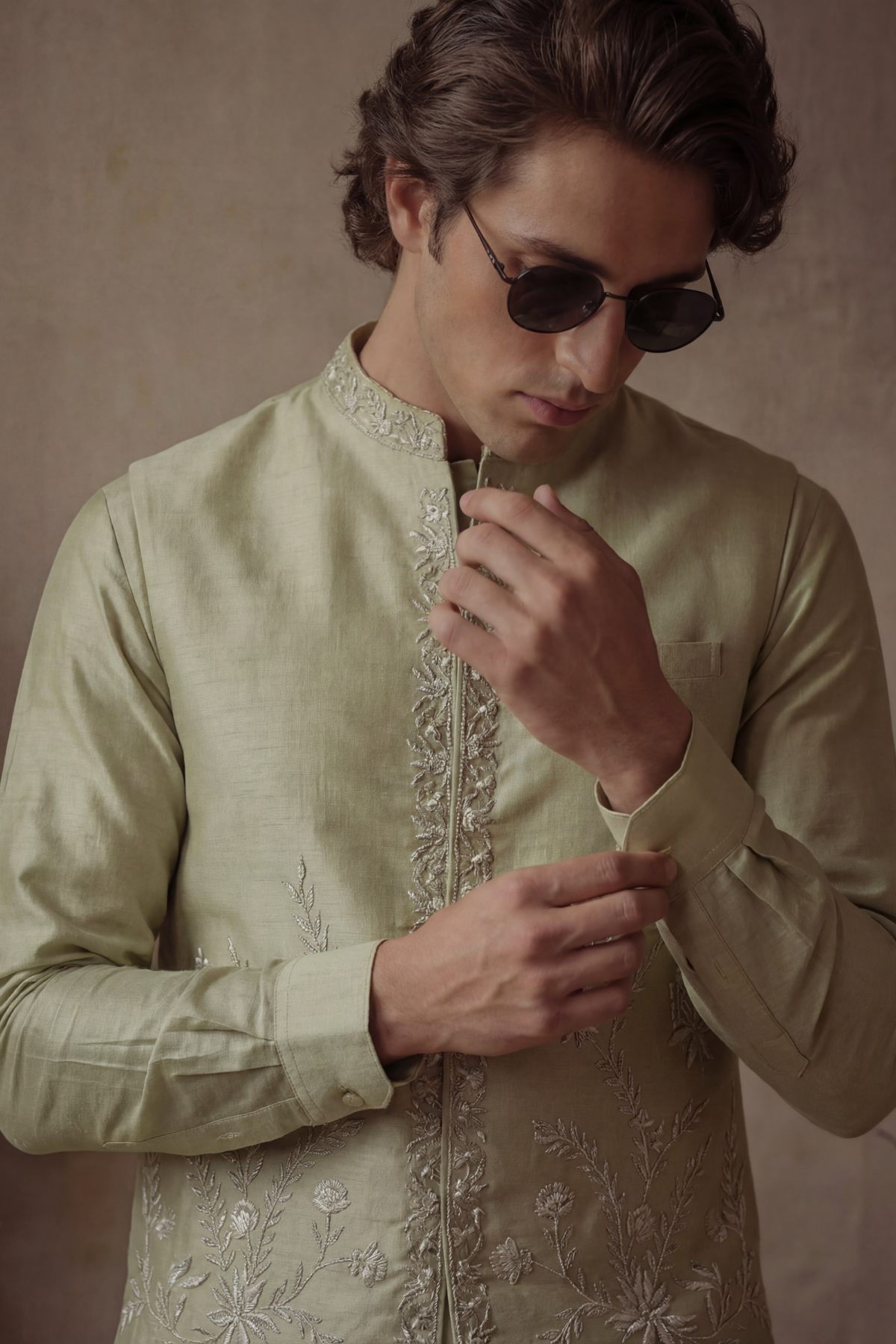 PISTACHIO GREEN WAISTCOAT Humayunalamgir
