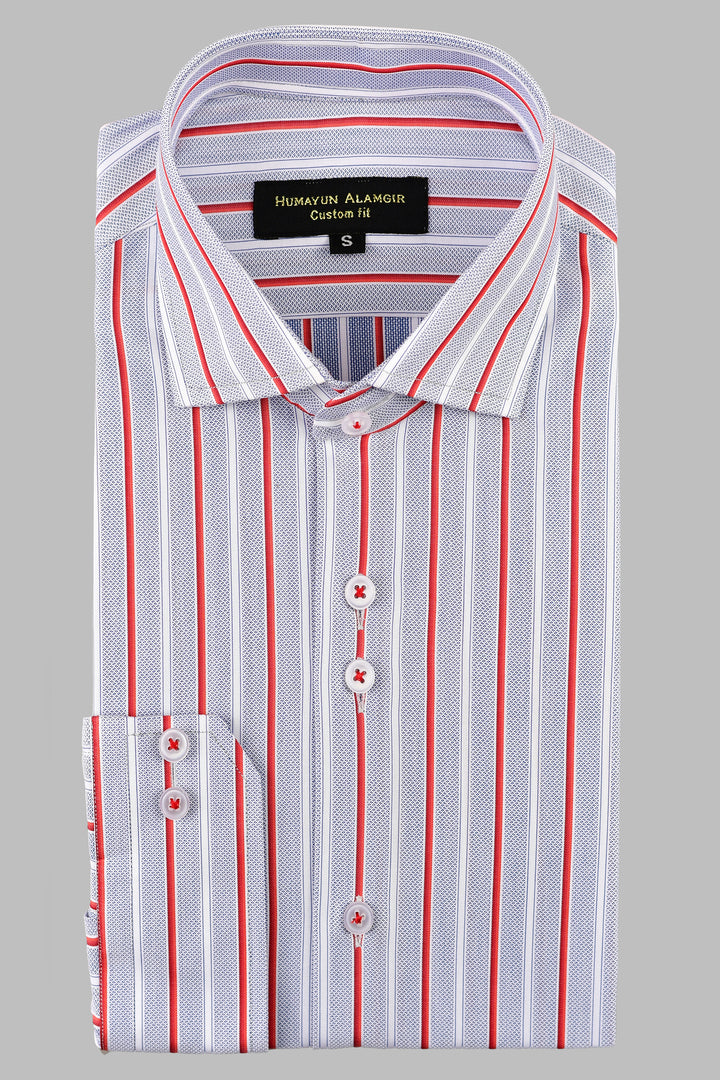 Light Blue Red Stripe Shirt Semi Formal humyaunalamgir S
