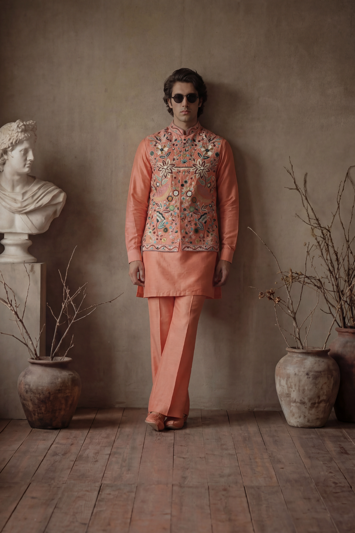 ORANGE FLORAL WAISTCOAT Clothing Humayunalamgir