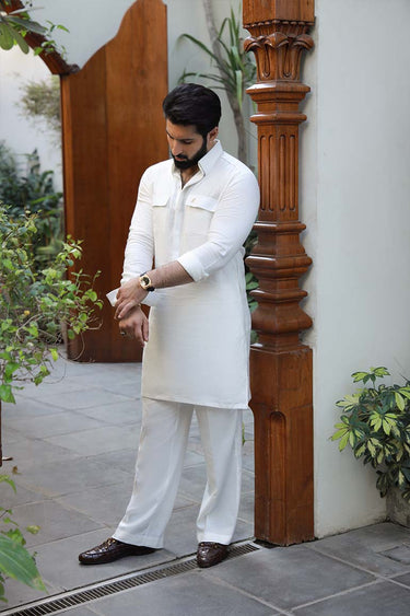 WHITE LINEN KURTA PAJAMA Humayunalamgir