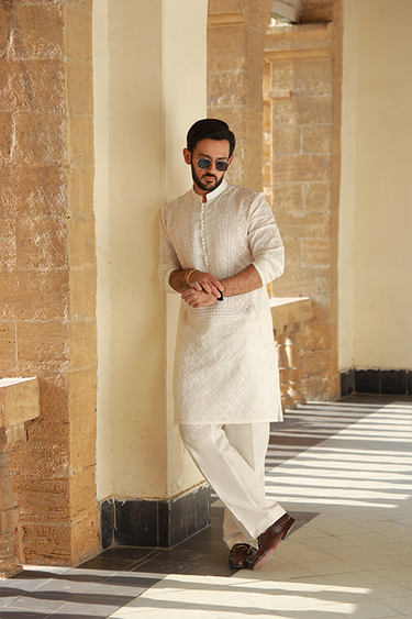 -AZAN- WHITE KURTA PAJAMA Humayunalamgir
