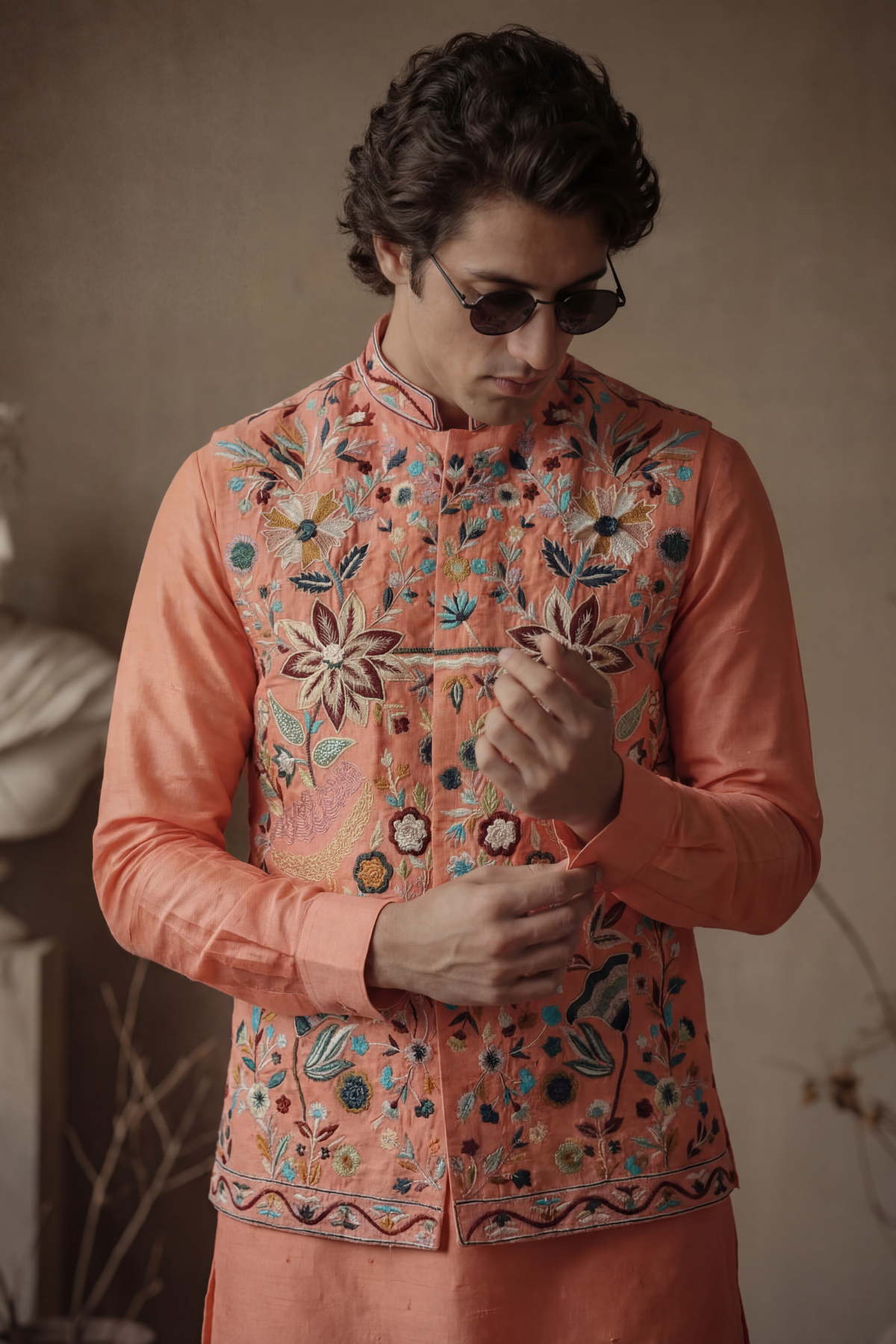 ORANGE FLORAL WAISTCOAT Clothing Humayunalamgir