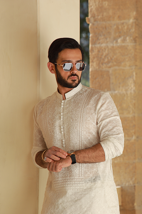 -AZAN- WHITE KURTA PAJAMA Humayunalamgir