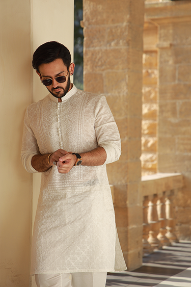 -AZAN- WHITE KURTA PAJAMA Humayunalamgir