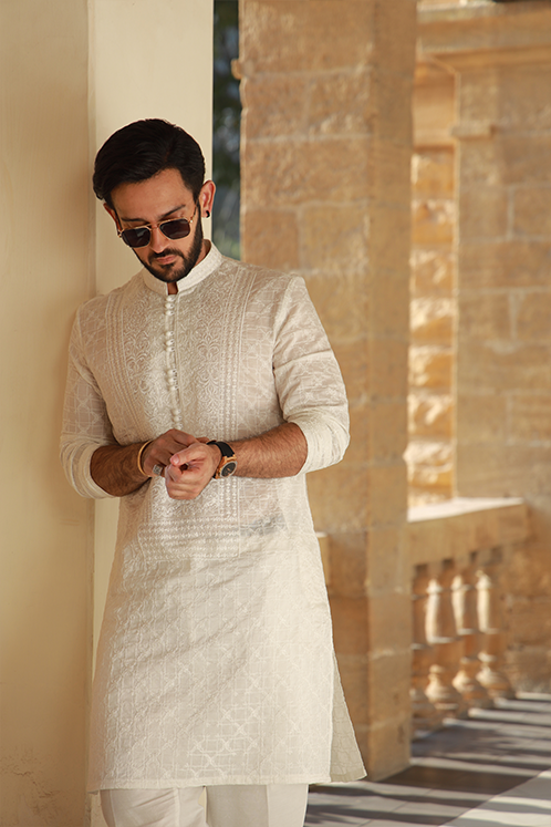 -AZAN- WHITE KURTA PAJAMA Humayunalamgir