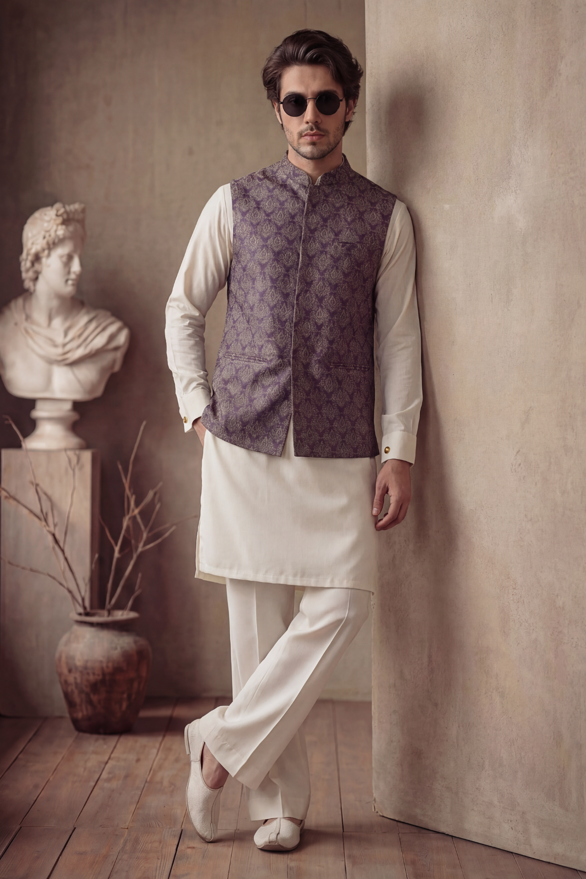 PURPLE JAMAWAR WAISTCOAT Clothing Humayunalamgir