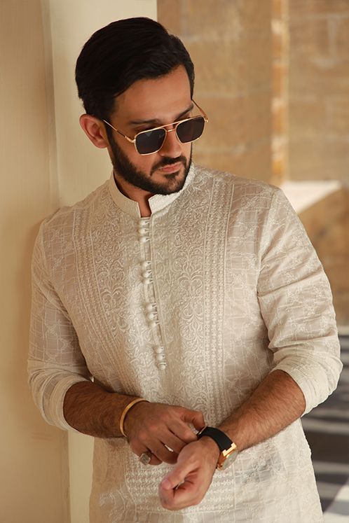 -AZAN- WHITE KURTA PAJAMA Humayunalamgir