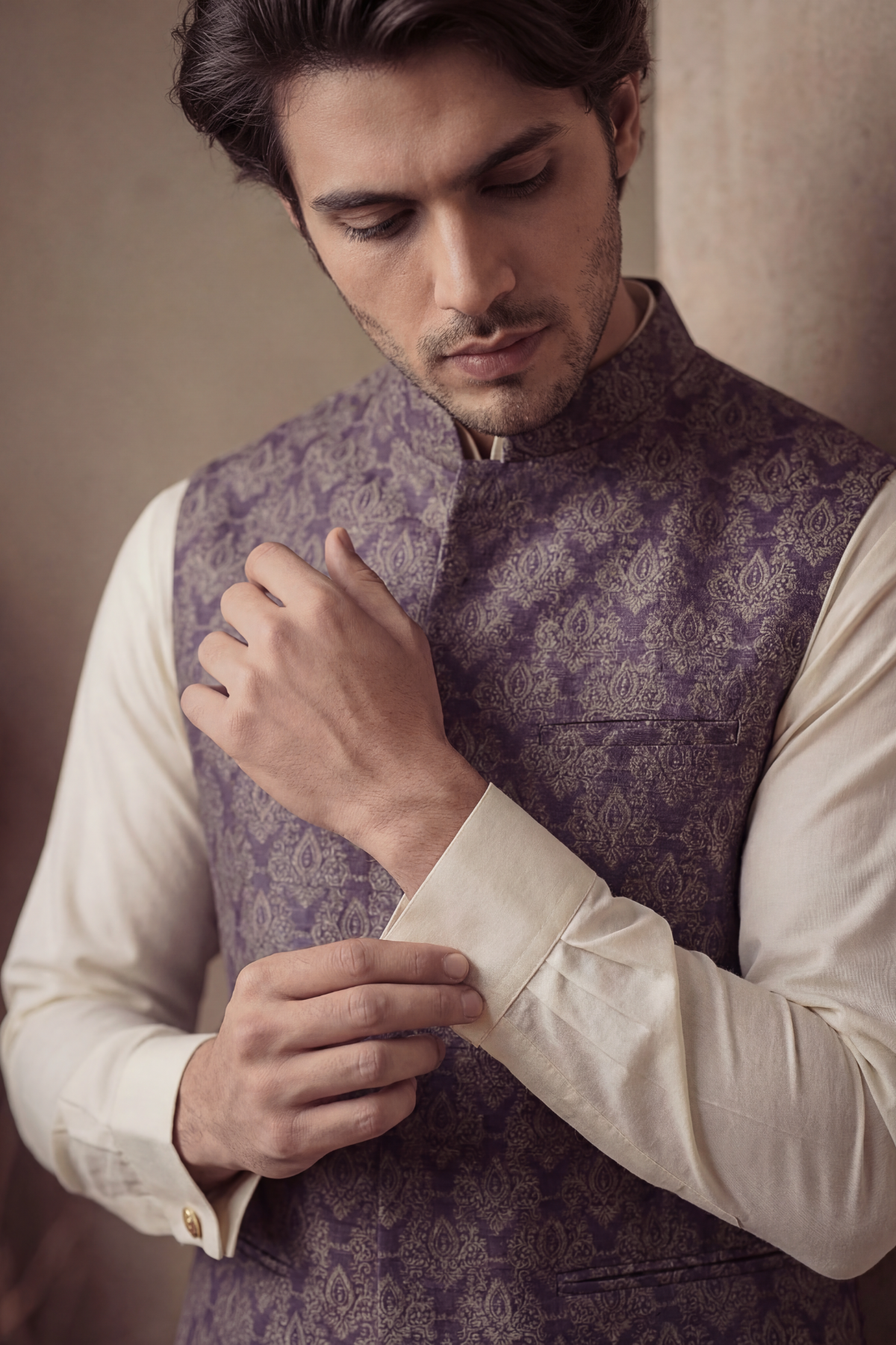 PURPLE JAMAWAR WAISTCOAT Clothing Humayunalamgir