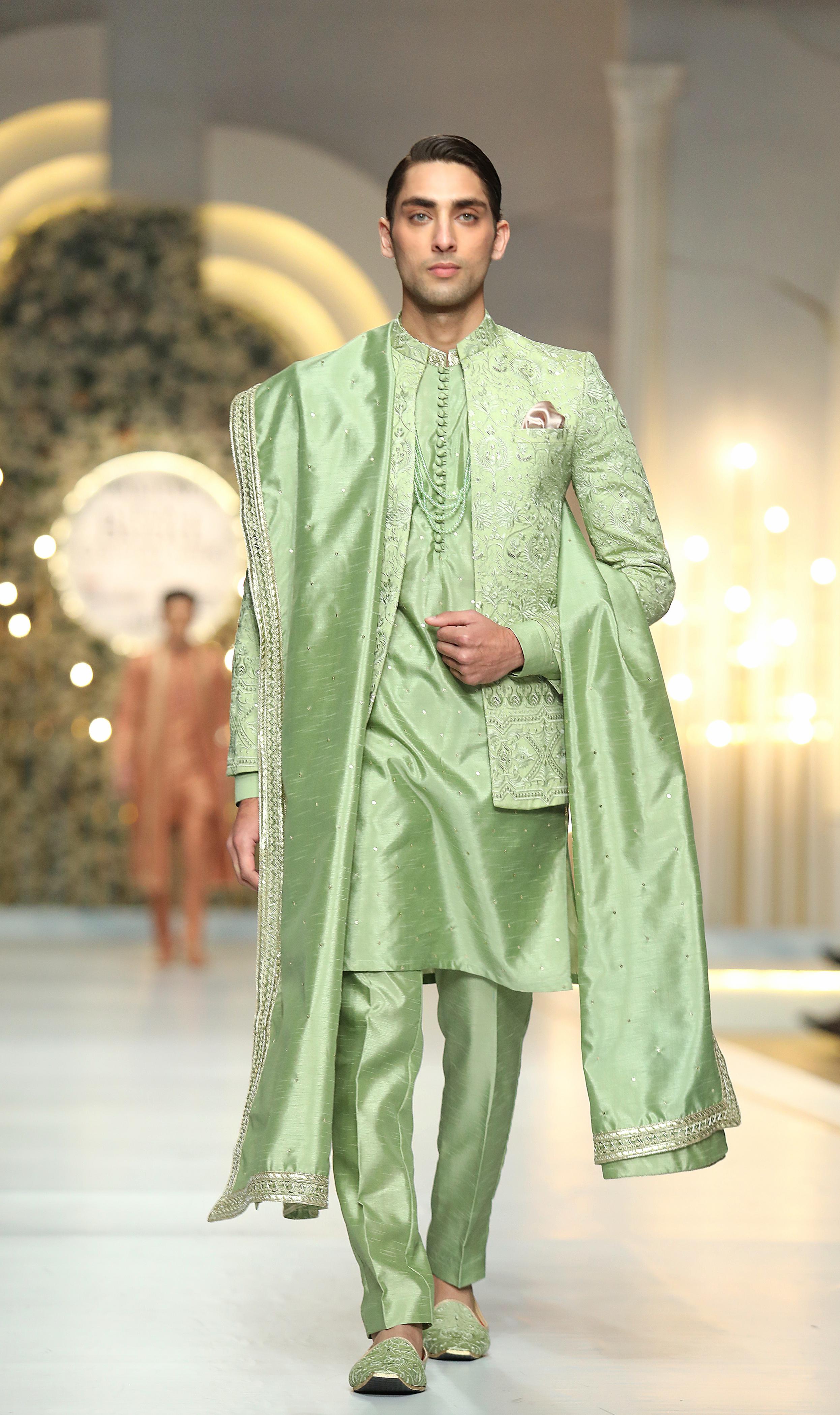 Mint Green Prince Coat Mehndi Collection HumayunAlamgir