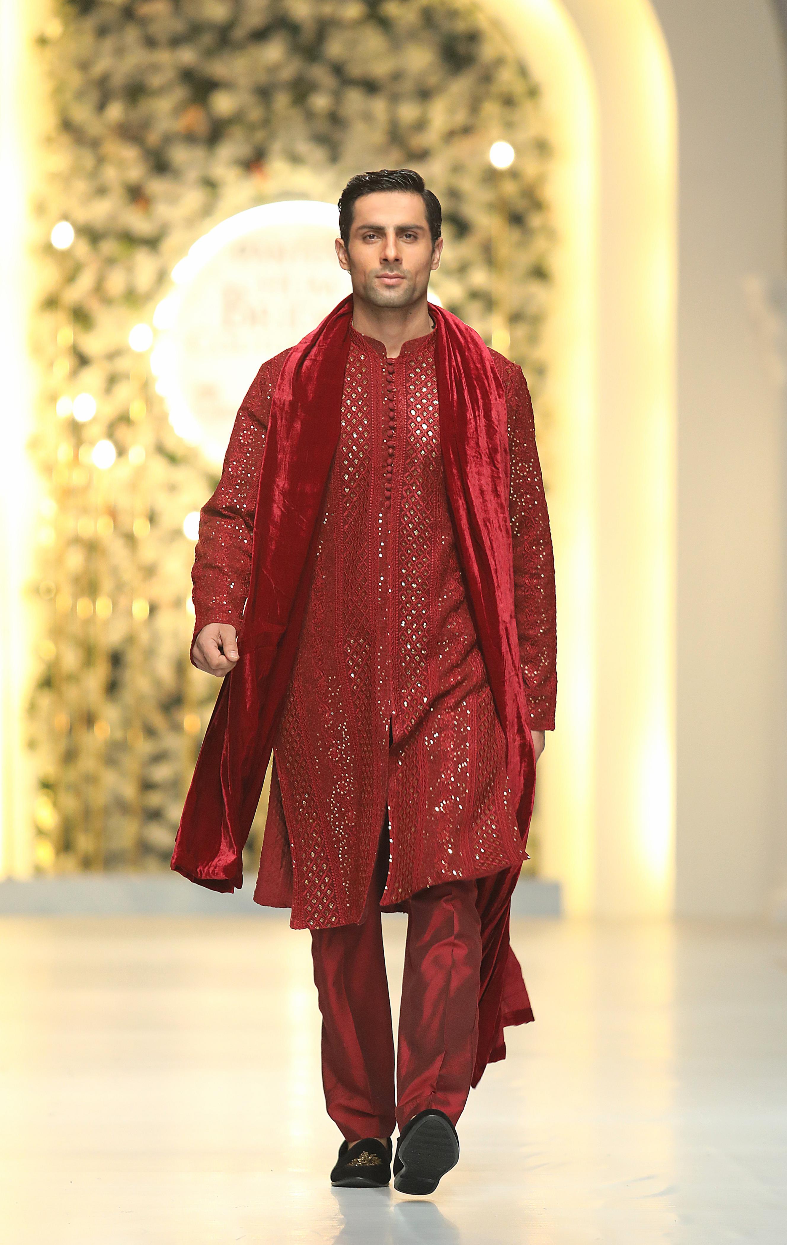 RED Sequence Kurta Pajama HumayunAlamgir