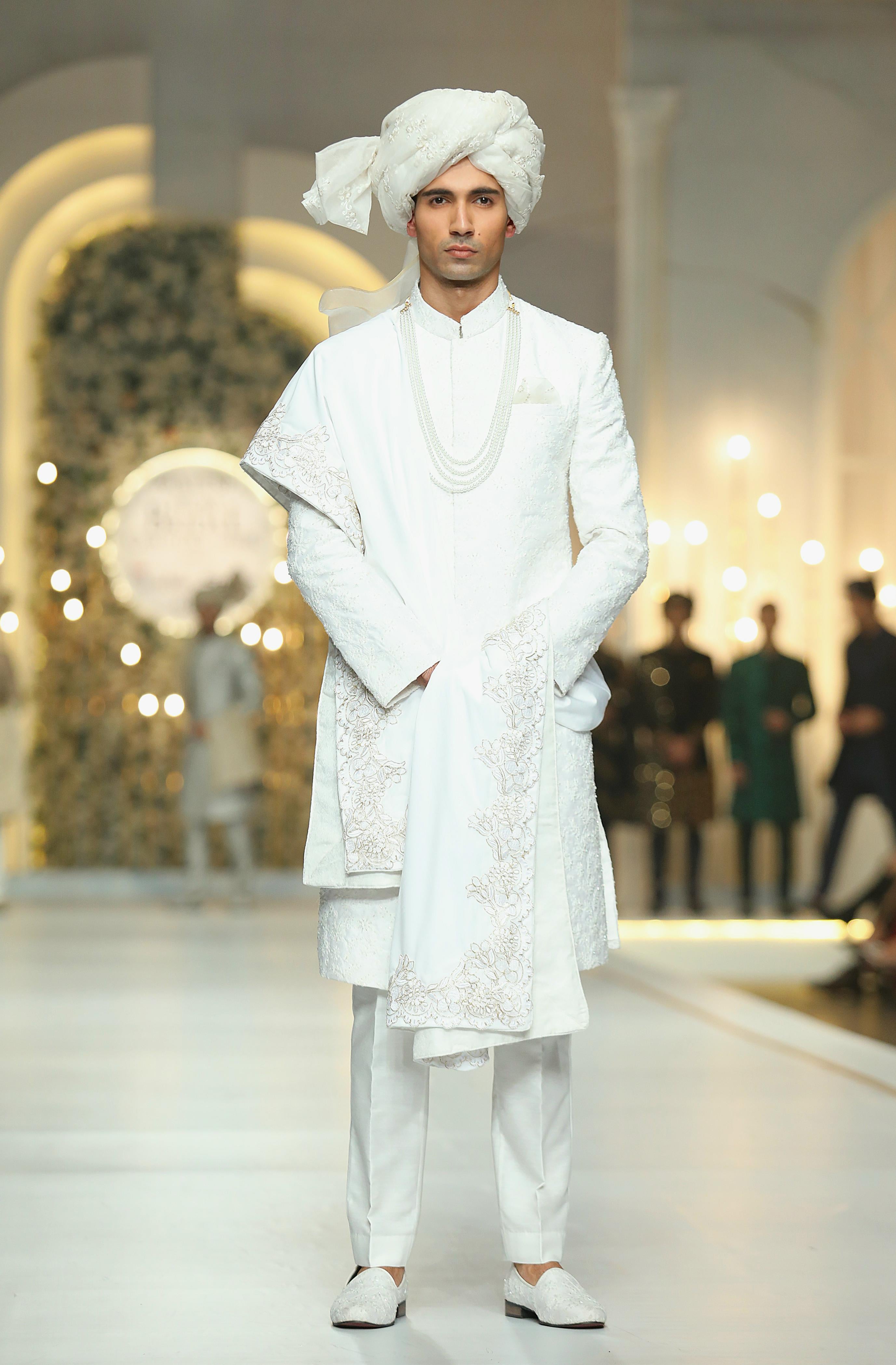 White Self Embroidered Sherwani Humayunalamgir