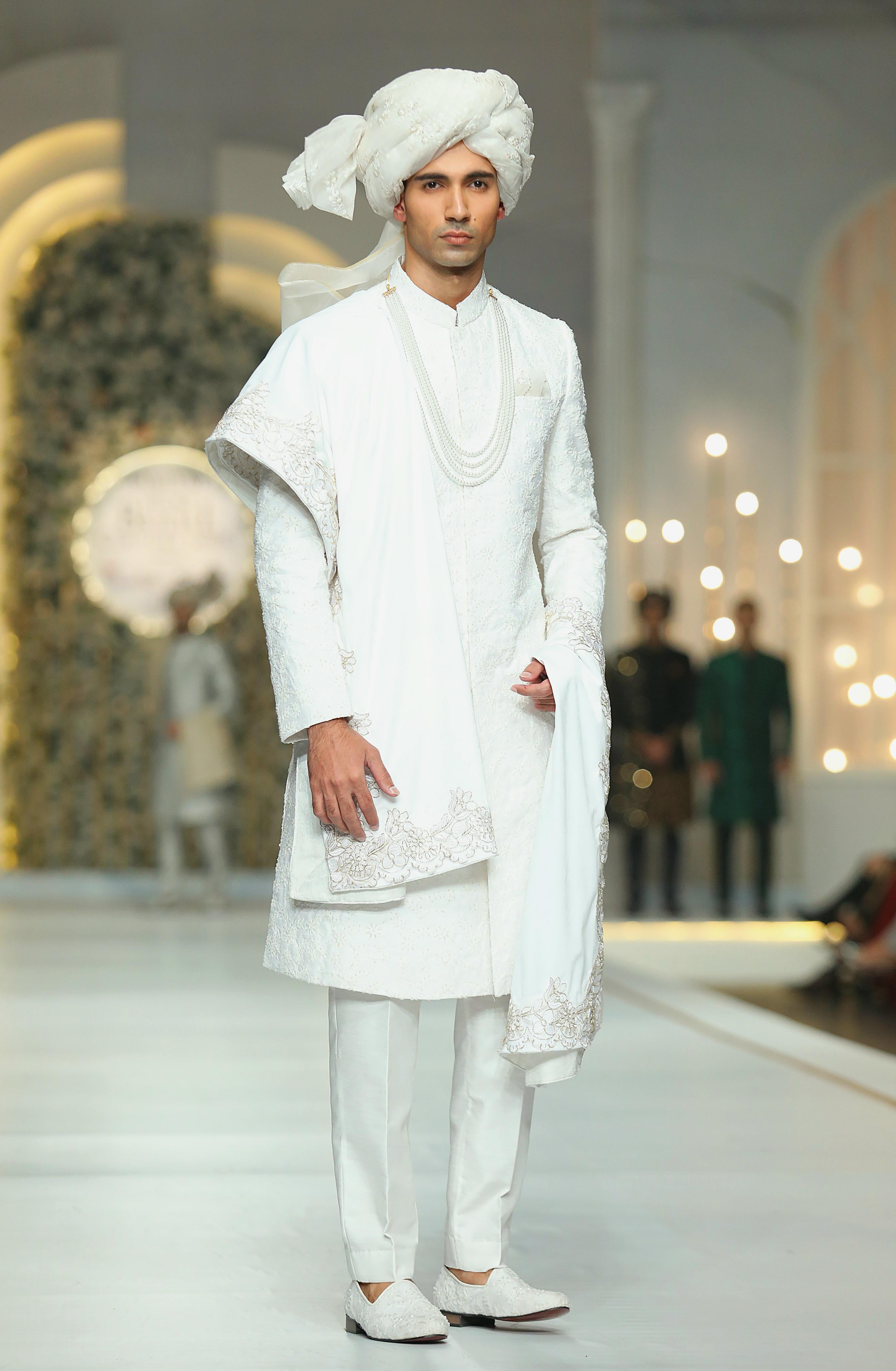 White Self Embroidered Sherwani Humayunalamgir