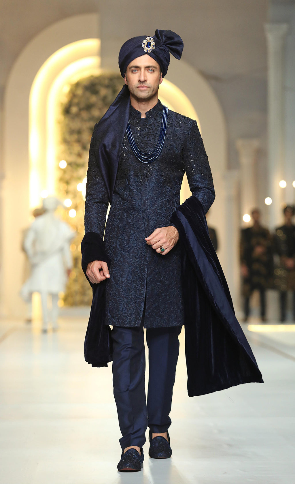 Navy Blue Embroidered Sherwani Humayunalamgir
