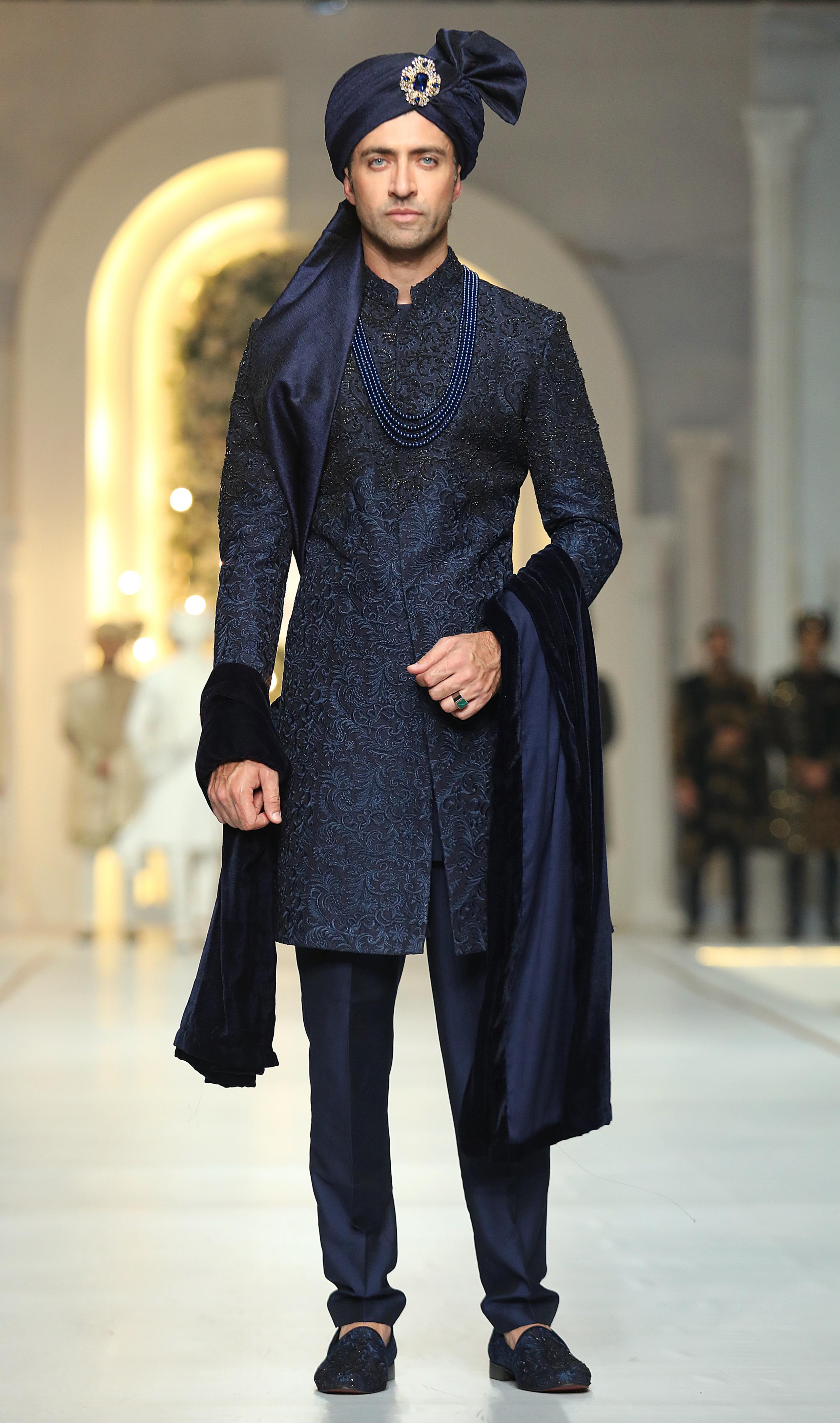 Navy Blue Embroidered Sherwani Humayunalamgir