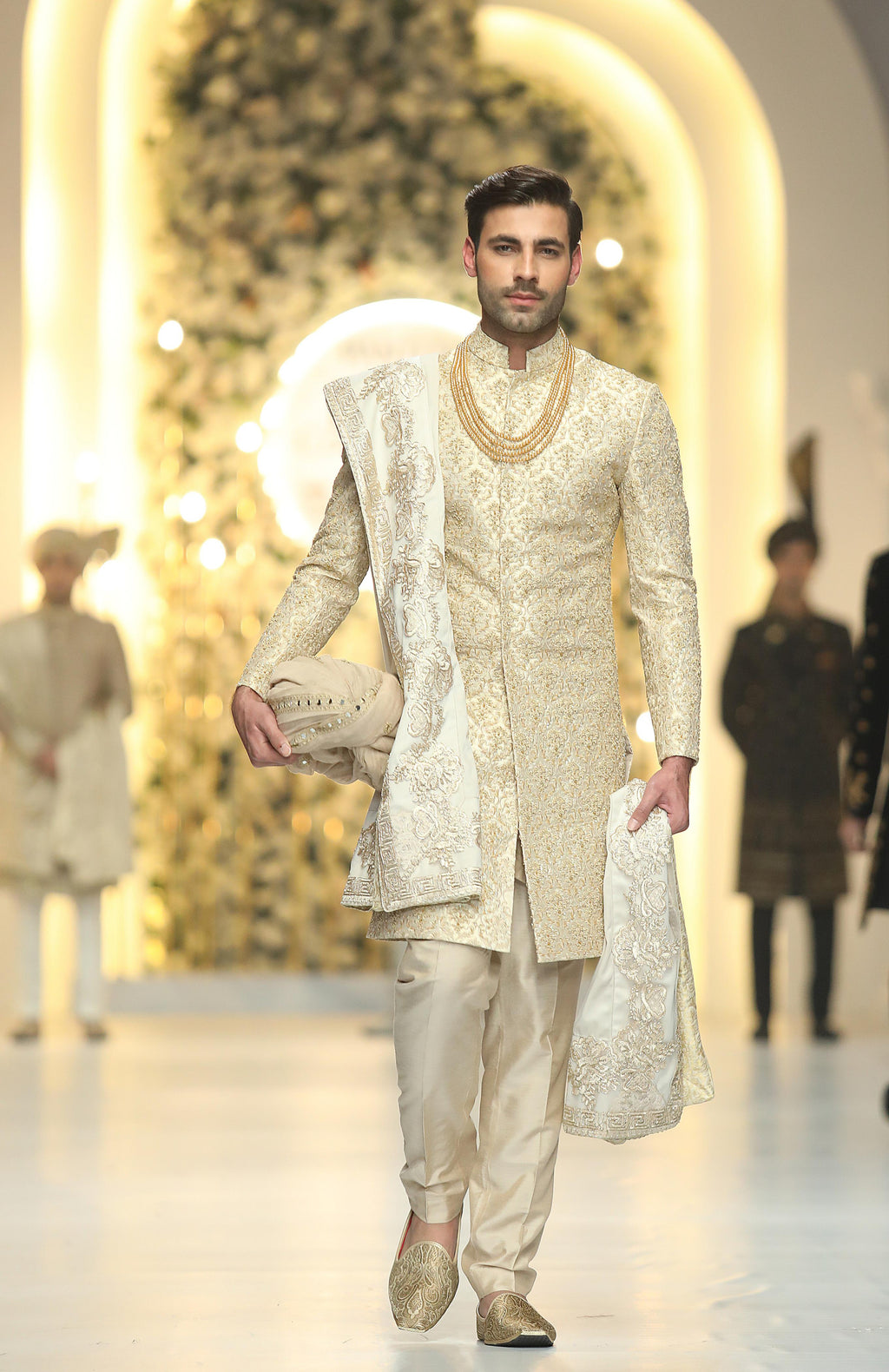 Beige Self-Embroidered Sherwani Humayunalamgir