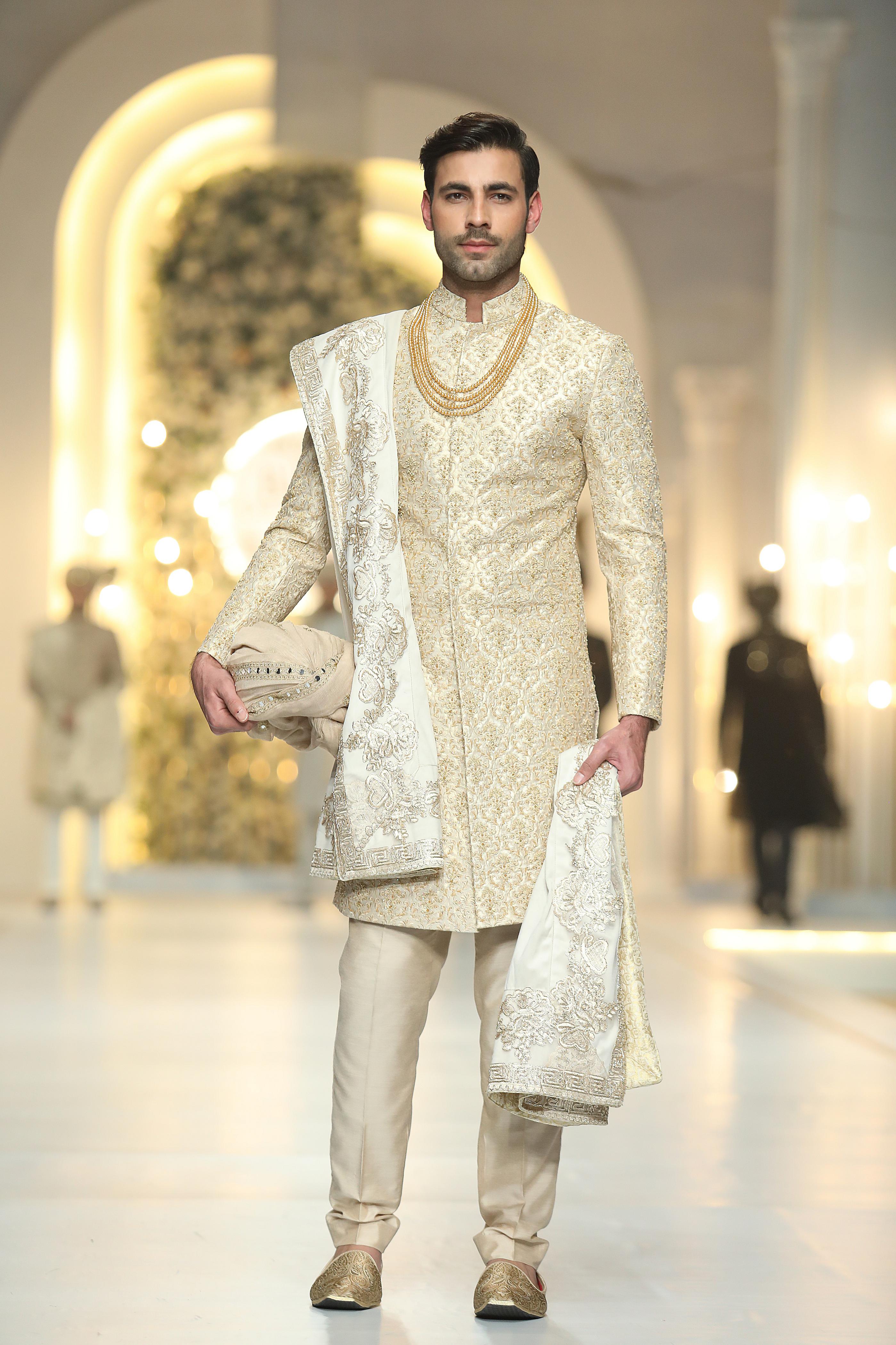 Beige Self-Embroidered Sherwani Humayunalamgir