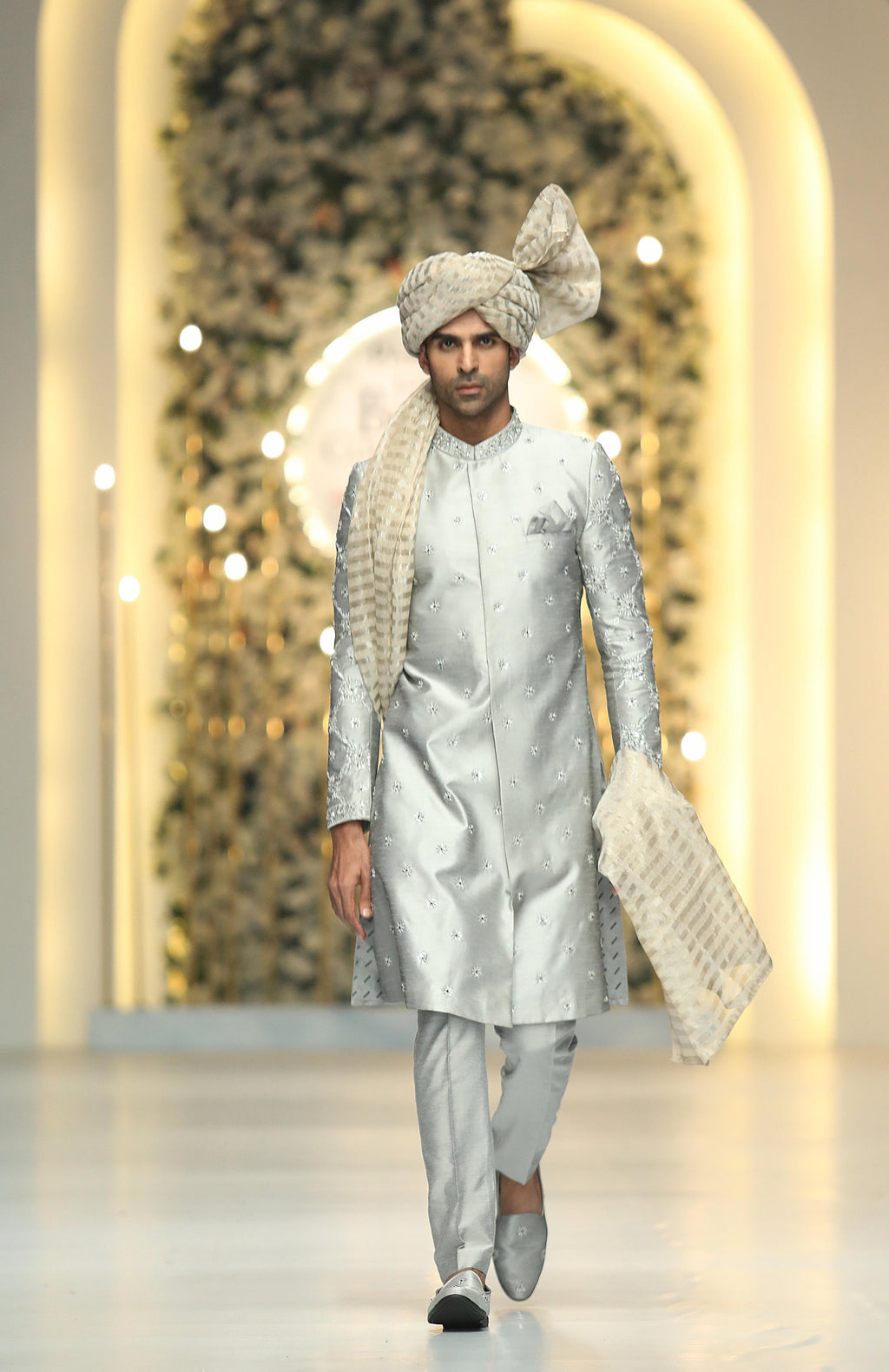 Silver Raw Silk Sherwani Humayunalamgir