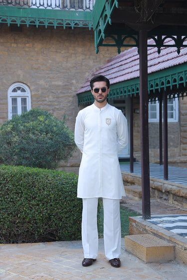 OFF WHITE SELF KURTA PAJAMA