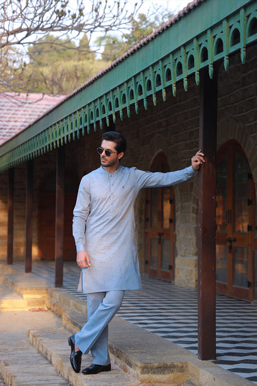 LIGHT BLUE LINEN KURTA PAJAMA Humayunalamgir