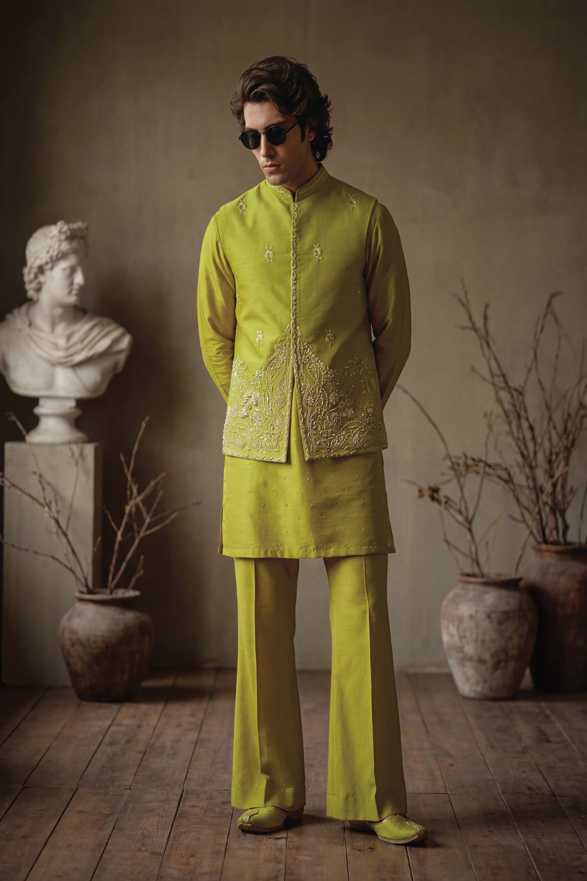 LIME GREEN WAISTCOAT Clothing Humayunalamgir