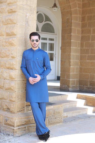 ROYAL BLUE LINEN KURTA PAJAMA