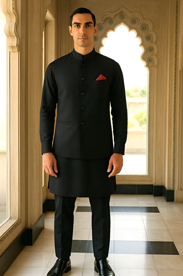 BLACK PLAIN WAISTCOAT Waist Coats Humayun Alamgir