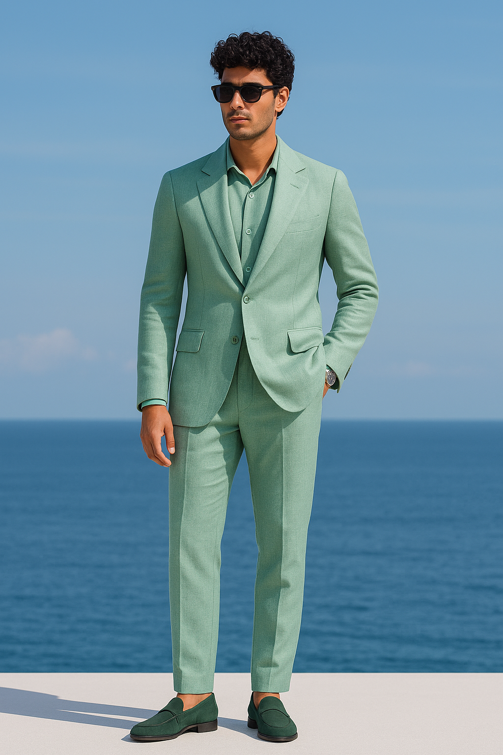 SOFT MINT GREEN LINEN SUIT Suits Humayun Alamgir