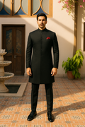 PLAIN BLACK SHERWANI sherwani Humayun Alamgir