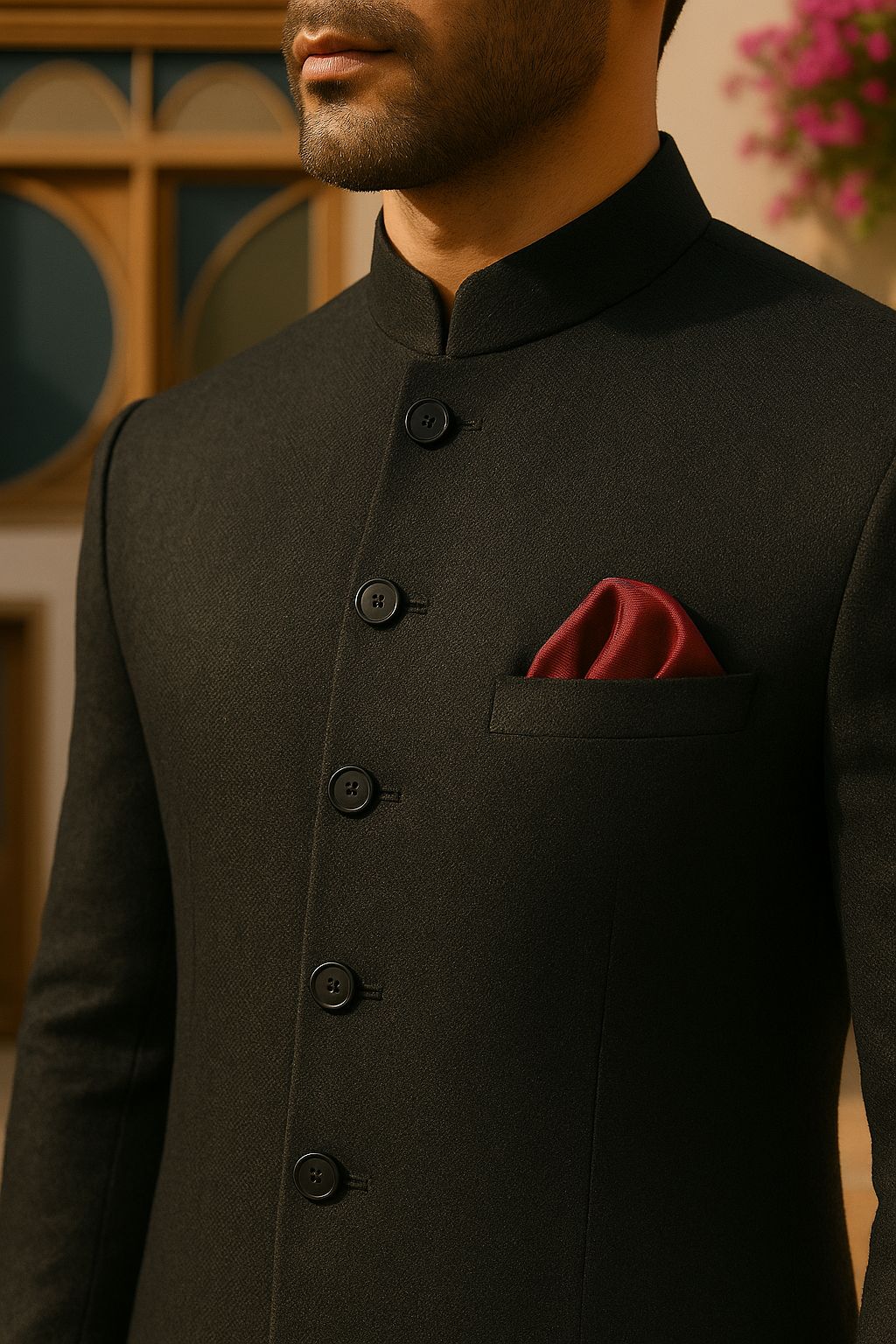 PLAIN BLACK SHERWANI sherwani Humayun Alamgir