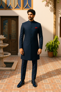 BLUE PLAIN SHERWANI sherwani Humayun Alamgir