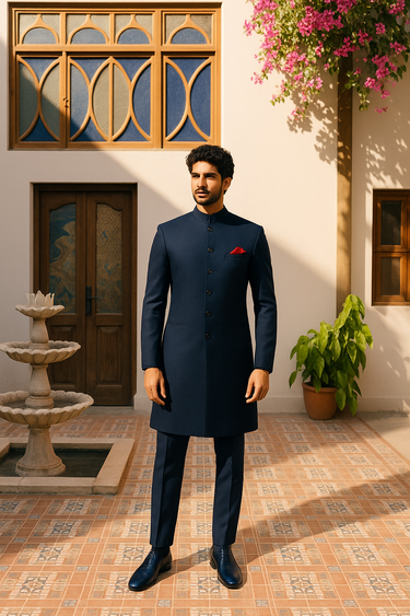 BLUE PLAIN SHERWANI sherwani Humayun Alamgir