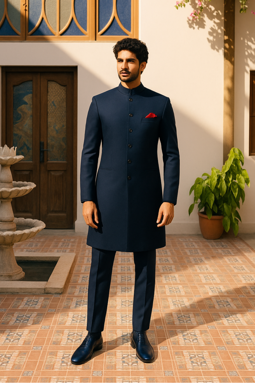 BLUE PLAIN SHERWANI sherwani Humayun Alamgir